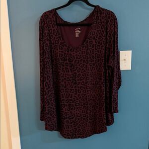 Michel Studio Animal Print Long Sleeve Top - Deep Purple
